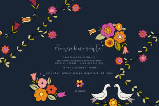 Elevating Design Projects with Hand-Draw Flowers Clipart in Orange and Magenta