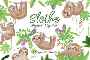 Sloths in Jungle Digital Clipart Animal