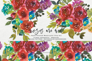 Watercolor Red Roses Bouquet Clipart